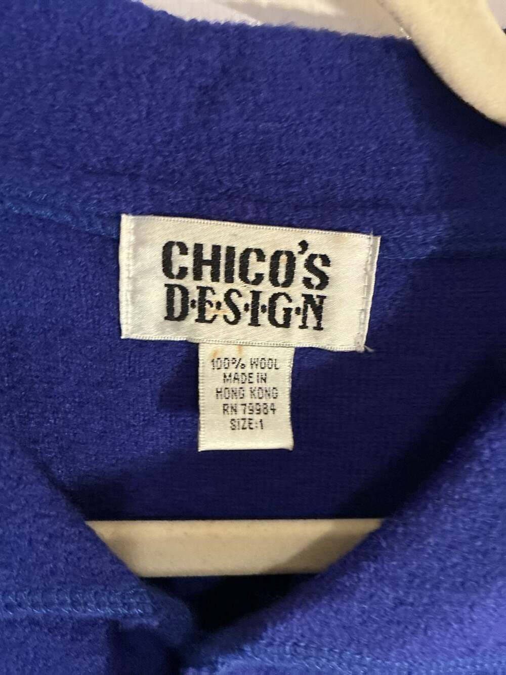 Chico's Design Wool Cardigan Size 1 Royal Blue Collared Button Up